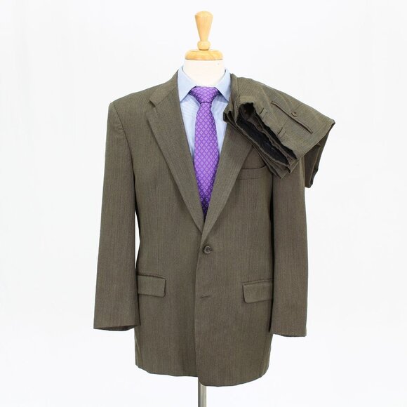 Burberry 43R 36x29 Brown Herringbone 2-Button Suit R328 - Picture 1 of 15